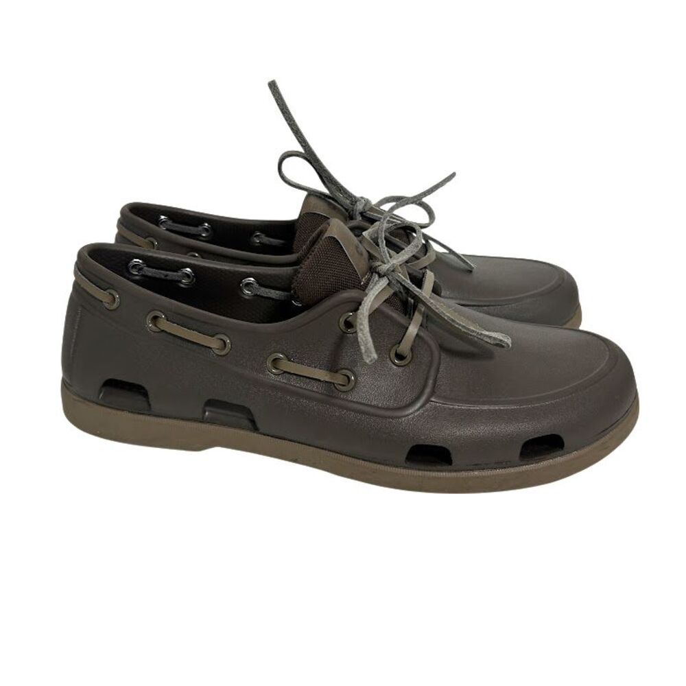 Crocs Boat Shoes Mens 9 Brown Beach Line Boat Shoe Nautical Casual Lightweight